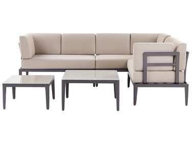 Garten Ecksofa mit Tisch 6-Sitzer RIMA III linksseitig Beige Metall modular