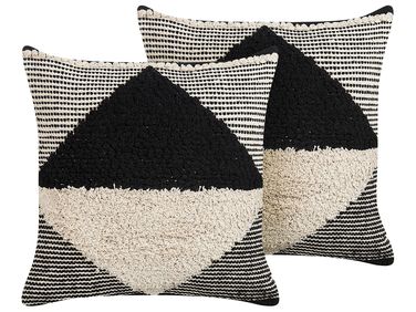 Dekokissen 2er Set KHORA Baumwolle 50 x 50 cm Schwarz Geometrisches Muster