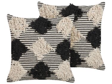 Dekokissen 2er Set BHUSAWAL Baumwolle 50 x 50 cm Schwarz Geometrisches Muster
