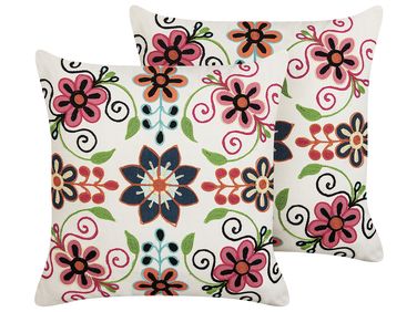 Dekokissen 2er Set BAHRAICH Baumwolle 50 x 50 cm Bunt Blumenmuster