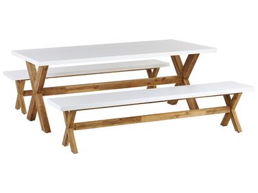 Gartenmöbel Set mit Bänken 6-Sitzer OLBIA Weiß Beton
