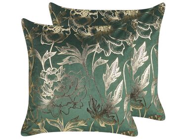 Dekokissen 2er Set DAFFODIL Samtstoff 45 x 45 cm Smaragdgrün Blumenmuster