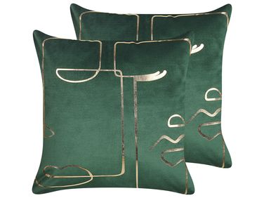 Dekokissen 2er Set PHILODENDRON Samtstoff 45 x 45 cm Smaragdgrün Abstraktes Muster
