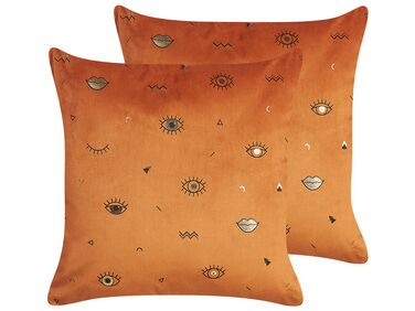Dekokissen 2er Set AEONIUM Samtstoff 45 x 45 cm Orange Abstraktes Muster