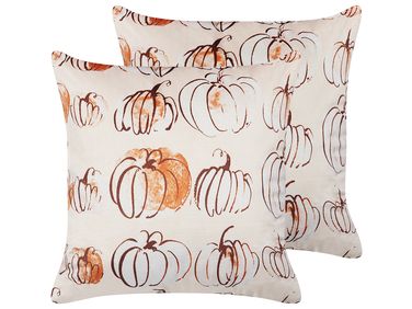 Dekokissen 2er Set CUCURBITA Samtstoff 45 x 45 cm Beige Pflanzenmuster