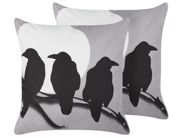 Dekokissen 2er Set ORADEA Samtstoff 45 x 45 cm Grau Tiermuster