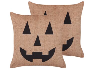 Dekokissen 2er Set SEBES Samtstoff 45 x 45 cm Beige Abstraktes Muster