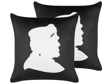 Dekokissen 2er Set FRANKLINIA Samtstoff 45 x 45 cm Schwarz Abstraktes Muster
