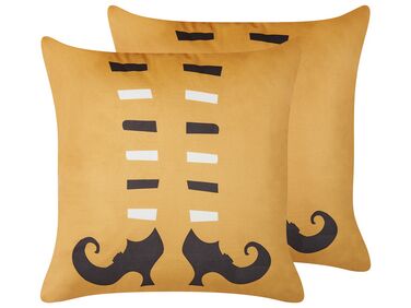 Dekokissen 2er Set COVASNA Samtstoff 45 x 45 cm Orange Abstraktes Muster