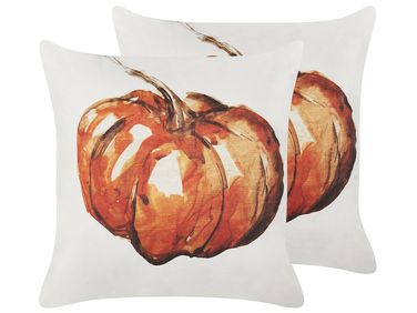 Dekokissen 2er Set CURBITA Samtstoff 45 x 45 cm Beige Pflanzenmuster
