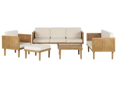 Garden Lounge Set with Table and Ottoman 6 Seater BARATTI Brown Acacia Wood