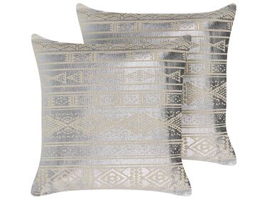 Dekokissen 2er Set OUJDA Baumwolle 50 x 50 cm Silber Geometrisches Muster
