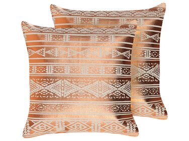 Dekokissen 2er Set OUJDA Baumwolle 50 x 50 cm Kupfer Geometrisches Muster