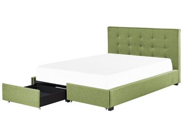 Bed with Storage Drawers LA ROCHELLE Fabric Green 180 x 200 cm (EU Super King)