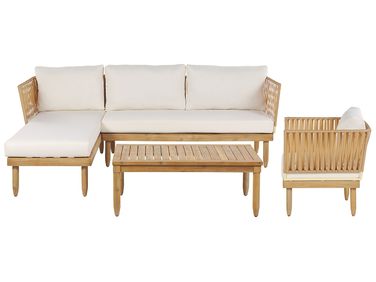 Lounge Set mit Tisch 4-Sitzer CREMONA rechtsseitig Cremeweiß Akazienholz