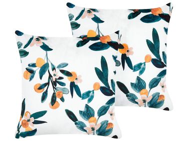 Dekokissen 2er Set KNAUTIA Samtstoff 45 x 45 cm Bunt Pflanzenmuster