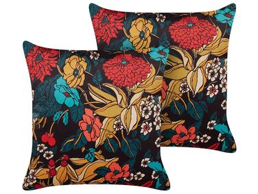 Dekokissen 2er Set PROTEA Samtstoff 45 x 45 cm Bunt Blumenmuster