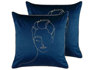 Dekokissen 2er Set CROCUS Samtstoff 45 x 45 cm Dunkelblau Abstraktes Muster