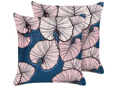 Dekokissen 2er Set CHRYSANTHEMUM Samtstoff 45 x 45 cm Dunkelblau Pflanzenmuster