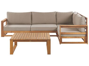 Garten Ecksofa mit Tisch 4-Sitzer TIMOR linksseitig Hellbraun zertifiziertes Akazienholz modular