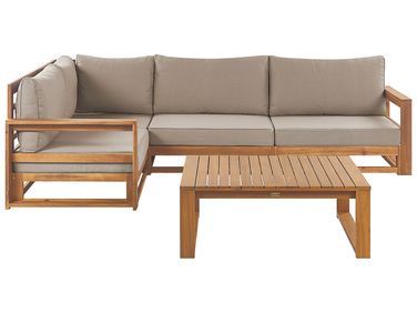 Garten Ecksofa mit Tisch 4-Sitzer TIMOR rechtsseitig Hellbraun zertifiziertes Akazienholz modular