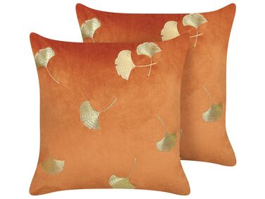 Dekokissen 2er Set TULIP Samtstoff 45 x 45 cm Orange Pflanzenmuster