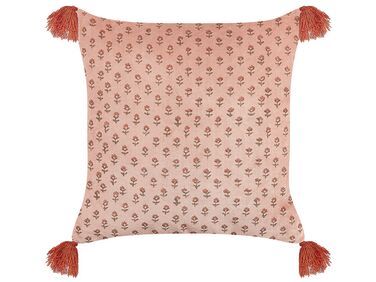 Dekokissen RUMHORA Samtstoff 45 x 45 cm Rosa Blumenmuster