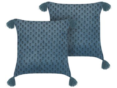 Dekokissen 2er Set RIBES Samtstoff 45 x 45 cm Dunkelblau Blumenmuster