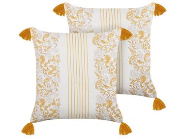 Dekokissen 2er Set BILOBA Baumwolle 45 x 45 cm Gelb Blumenmuster