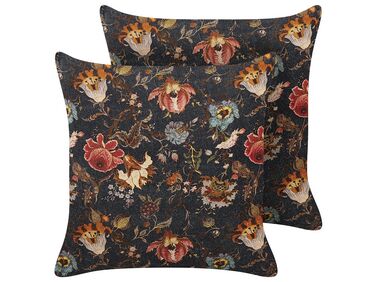 Dekokissen 2er Set RAMONDA Samtstoff 45 x 45 cm Bunt Blumenmuster