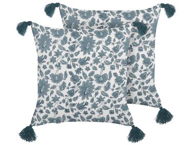 Dekokissen 2er Set RUMEX Baumwolle 45 x 45 cm Blau Blumenmuster