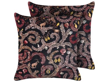 Dekokissen 2er Set RICINUS Samtstoff 45 x 45 cm Schwarz Orientalisches Muster