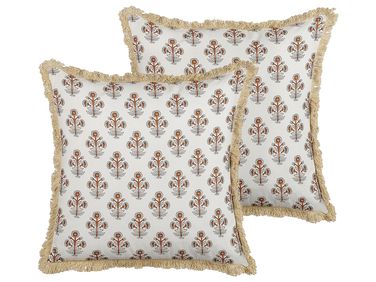 Dekokissen 2er Set OMORIKA Baumwolle 45 x 45 cm Weiß Blumenmuster