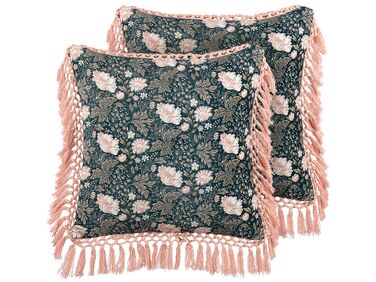 Dekokissen 2er Set PARROTIA Samtstoff 45 x 45 cm Blaugrün Blumenmuster