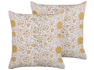 Dekokissen 2er Set CALATHEA Baumwolle 45 x 45 cm Gelb Blumenmuster