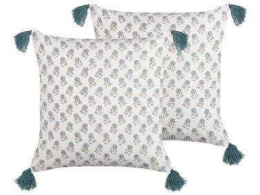 Dekokissen 2er Set CORNUS Baumwolle 45 x 45 cm Blau Blumenmuster