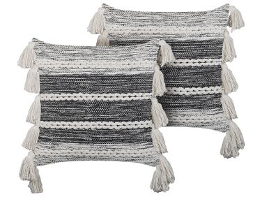 Dekokissen 2er Set ROCHEA Baumwolle 45 x 45 cm Schwarz Streifenmuster