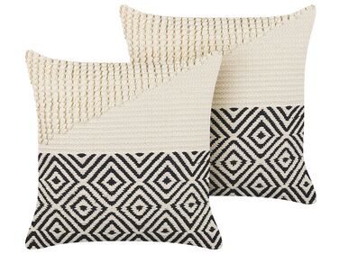 Dekokissen 2er Set CALANTHE Baumwolle 45 x 45 cm Beige Geometrisches Muster