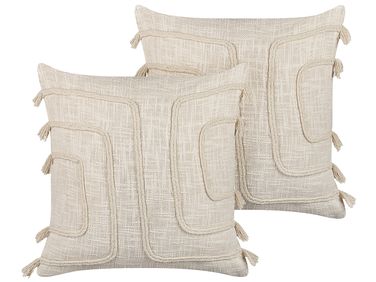 Dekokissen 2er Set PLEIONE Baumwolle 45 x 45 cm Hellbeige Geometrisches Muster