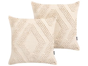 Dekokissen 2er Set CATALPA Baumwolle 45 x 45 cm Weiß Geometrisches Muster