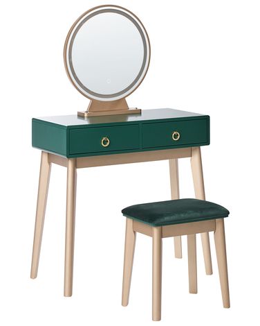 Dressing Table with Mirror and Stool FEDRY LED Emerald Green