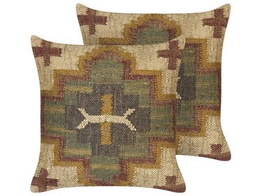 Dekokissen 2er Set PULICAT Jute 45 x 45 cm Grün Orientalisches Muster