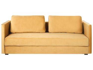 Schlafsofa 3-Sitzer EKSJO Samtstoff Senfgelb mit Stauraum