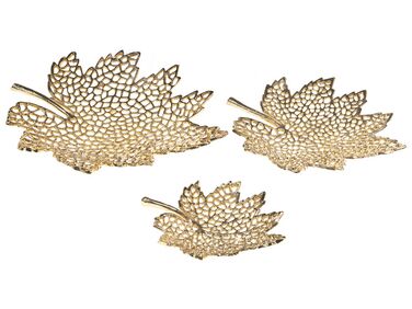 Dekotablett 3er Set Blatt PEMALI Metall Gold