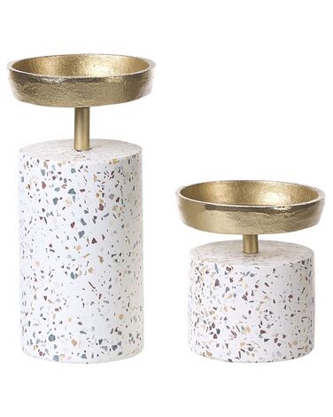 Kerzenständer 2er Set KAENGAN Stein 13/24 cm Gold