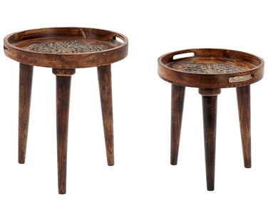 Beistelltisch 2er Set ASTAI Mangoholz Dunkelbraun