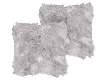 Dekokissen 2er Set LUBHA Webpelz 42 x 42 cm Hellgrau Ohne Muster