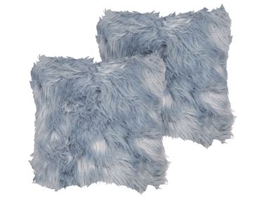 Dekokissen 2er Set LUBHA Webpelz 42 x 42 cm Dunkelblau Ohne Muster