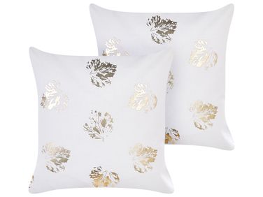 Dekokissen 2er Set GOLDENROD Samtstoff 45 x 45 cm Weiß Pflanzenmuster