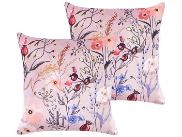 Dekokissen 2er Set ANEMONES Samtstoff 45 x 45 cm Pastellrosa Blumenmuster